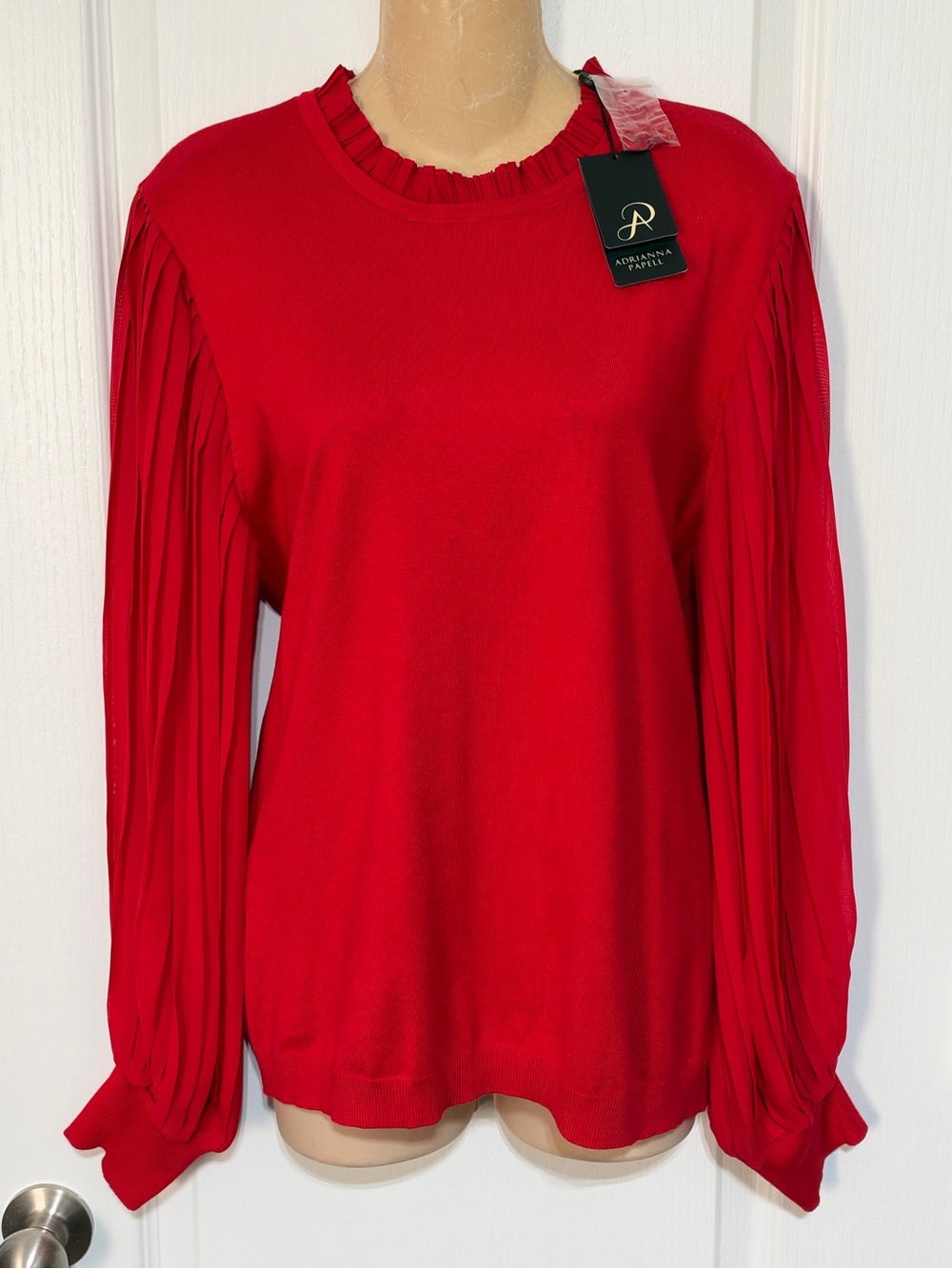Adrianna Papell Vibrant Red Pleated Long-Sleeve Blouse